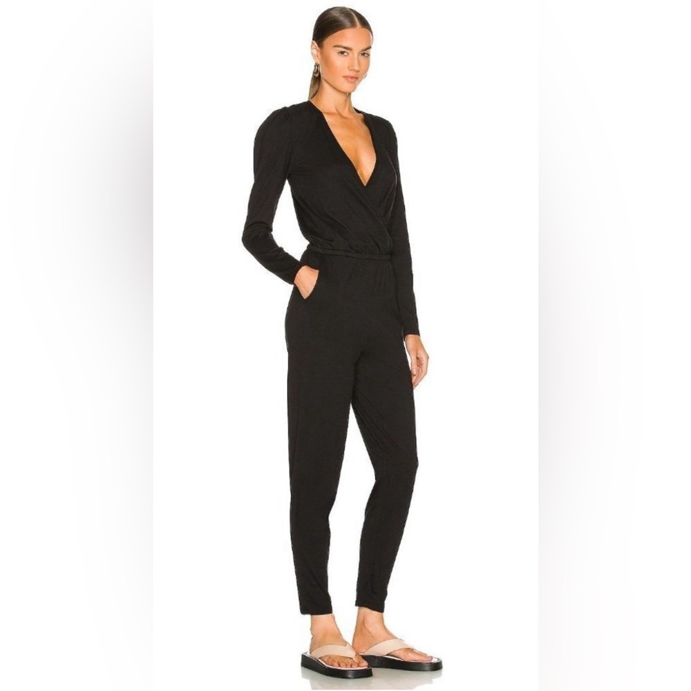 BOBI Revolve Black Drape Front Sz Med Modal 100% Cotton Jumpsuit Minimalist